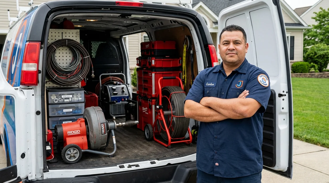 Professional drain cleaning equipment and Johns Plumbing LLC plumber in Fremont
